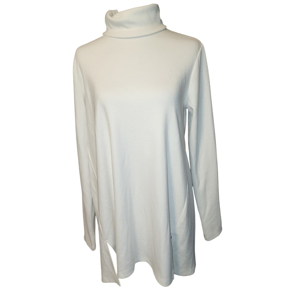 Beautiful by Lawrence Zorlan White Turtleneck Asymmetrical Hem Tunic Top Size XS